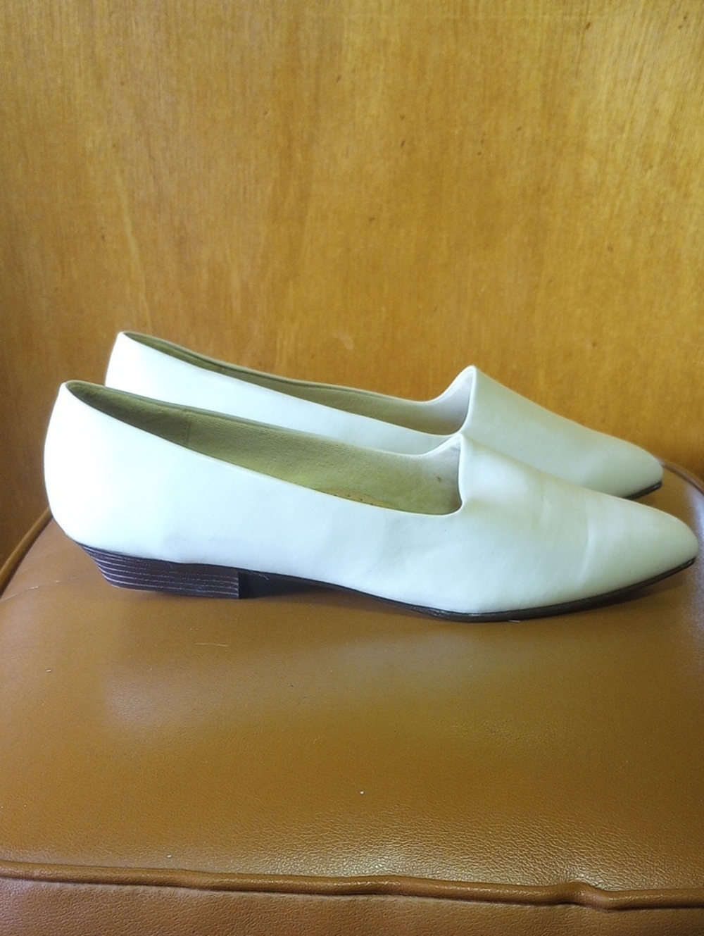 "Blue Suede Shoes" Neutral Cream Ivory Off-White Slip On Shoes w/ Low Heel